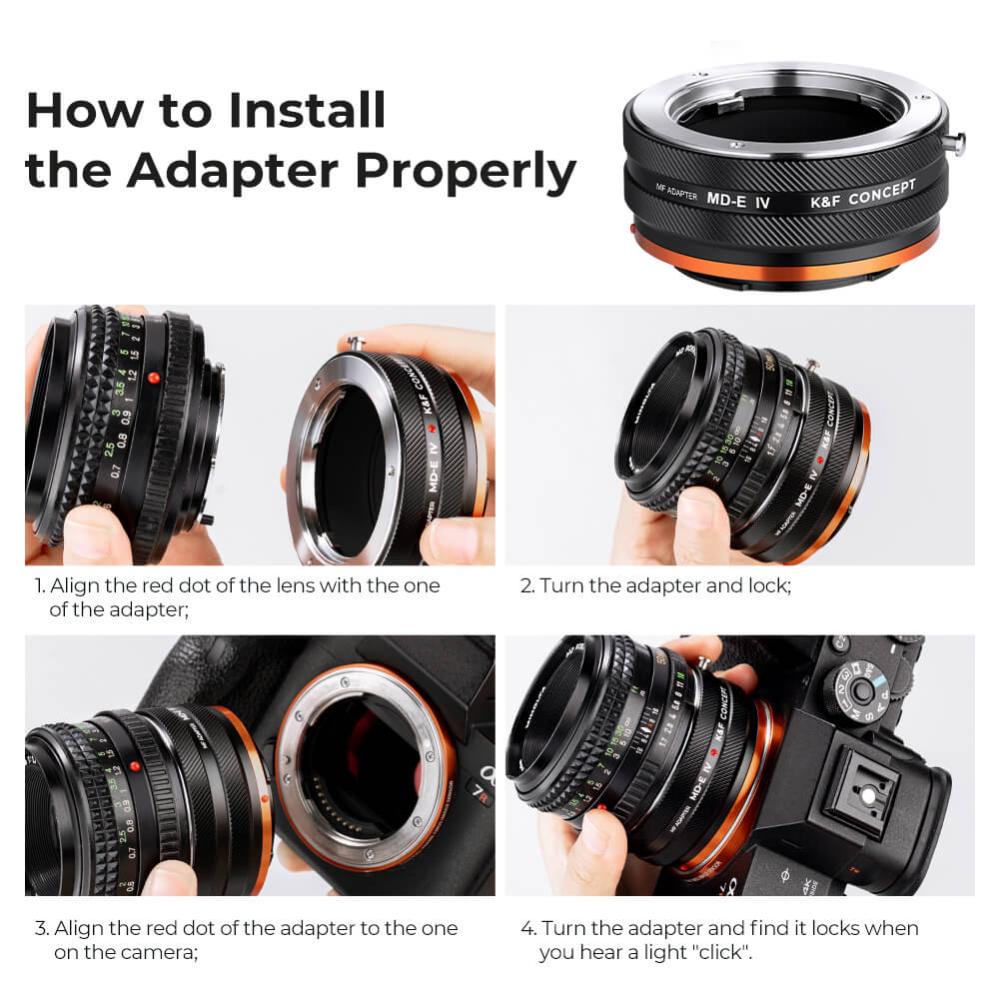 K&F Concept Objektivadapter IV Pro till Minolta MD MC objektiv för Sony E