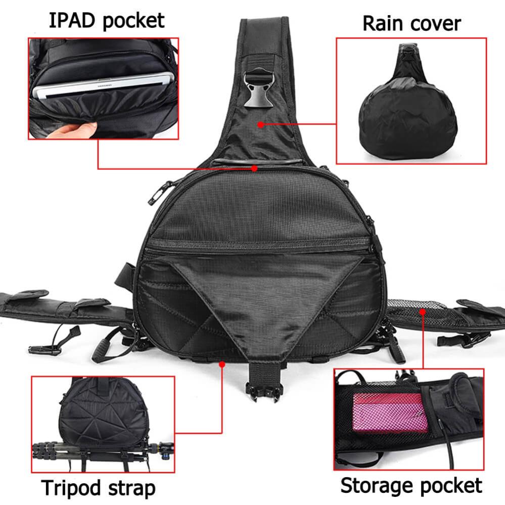 Caden Kameraväska svart med axelrem & regnskydd