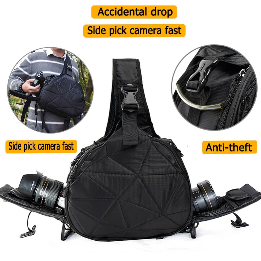 Caden Kameraväska svart med axelrem & regnskydd