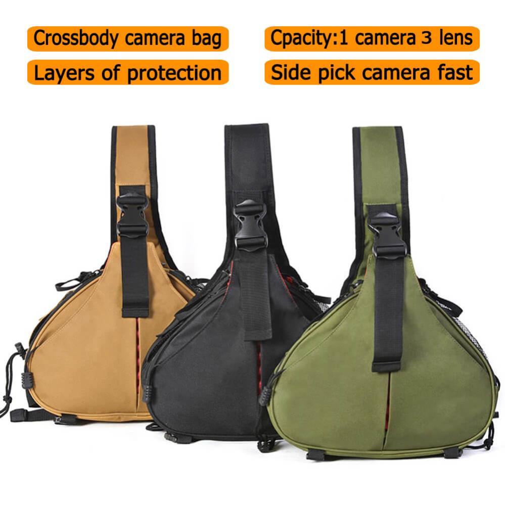 Caden Kameraväska svart med axelrem & regnskydd