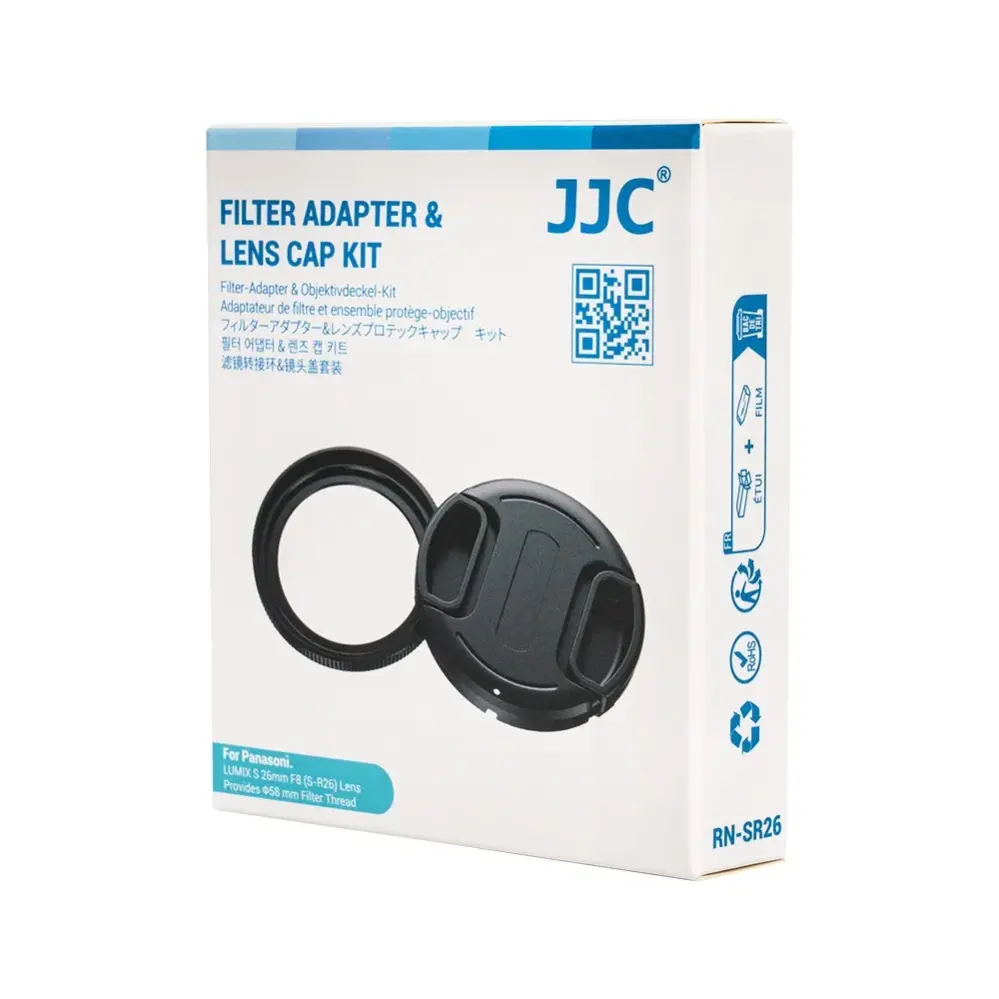 JJC 2-i-1 filteradapter 58 mm og objektivdæksel til Panasonic Lumix S 26 mm f/8