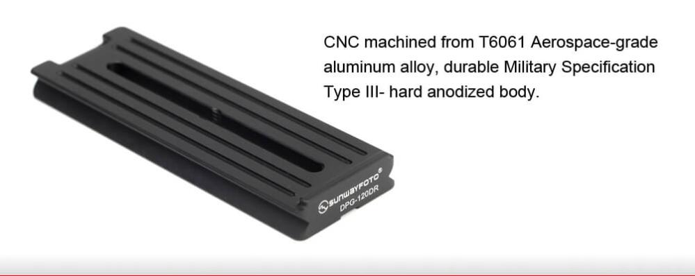 Sunwayfoto DPG-120DR Snabbplatta 120mm Arca Swiss med kantstöd