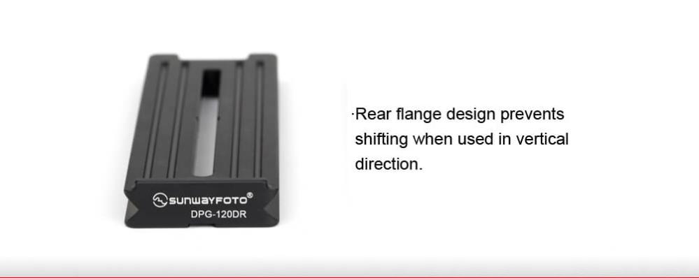 Sunwayfoto DPG-120DR Snabbplatta 120mm Arca Swiss med kantstöd