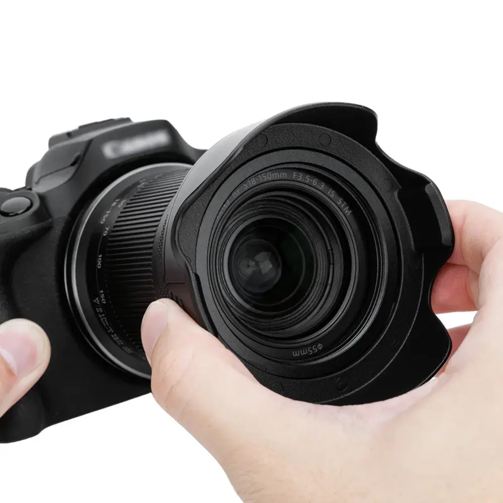 JJC LH-Q55 modlysblænde med adapterring – beskytter mod strølys og stød