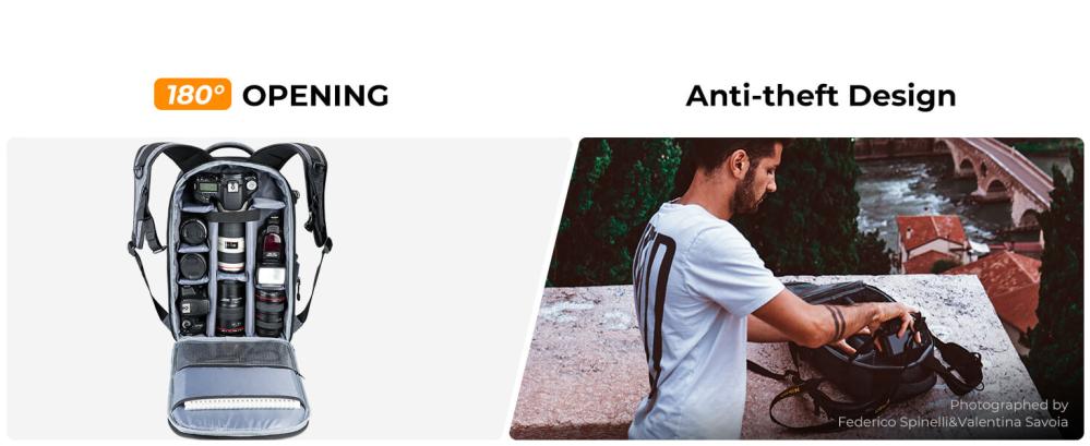 K&F Concept Kameraryggsäck med stort fack för kameran 17liter