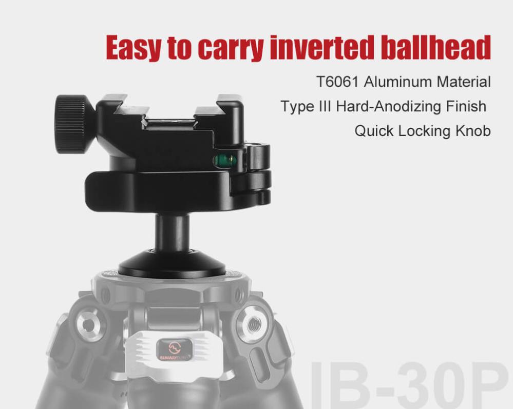 Sunwayfoto IB-30P Lågprofilskulled inverted med fäste Picatinny & Arca Swiss