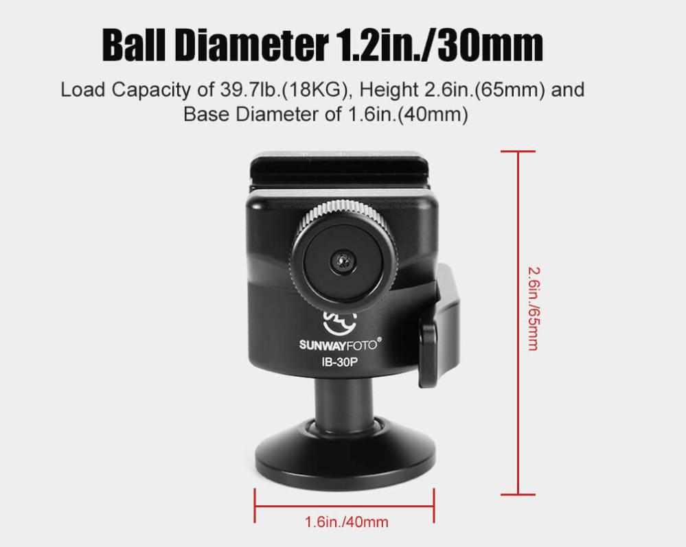 Sunwayfoto IB-30P Lågprofilskulled inverted med fäste Picatinny & Arca Swiss