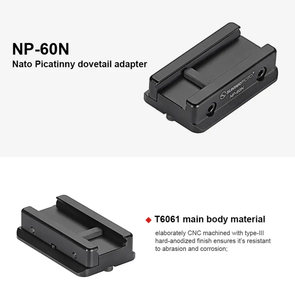 Sunwayfoto NP-60N NATO Picatinny adapter till Arca Swiss