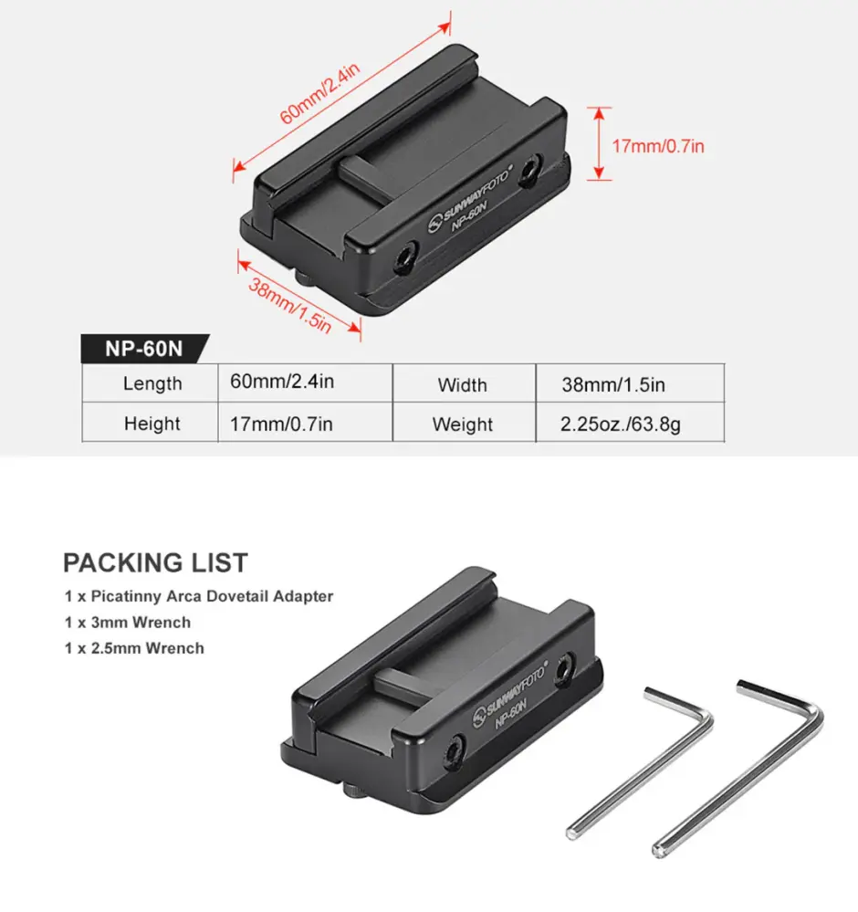 Sunwayfoto NP-60N NATO Picatinny adapter till Arca Swiss