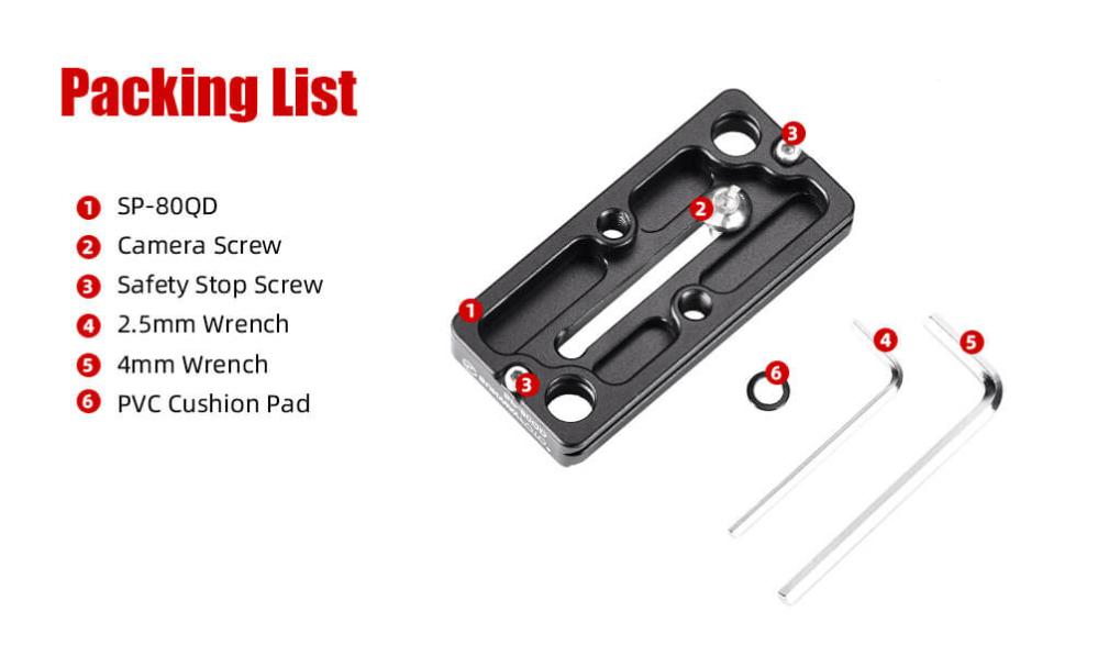 Sunwayfoto SP-80QD kameraplatta för teleobjektiv med QD-hål