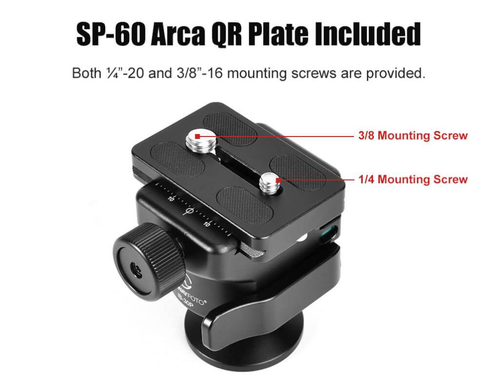 Sunwayfoto IB-30P Lågprofilskulled inverted med fäste Picatinny & Arca Swiss