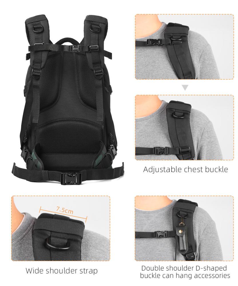 K&F Concept Kameraryggsäck med stor kameraförvaring IPX4