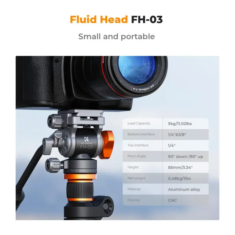 K&F Concept FH-03 videovæskehoved 5 kg med Arca Swiss-hurtigudløser