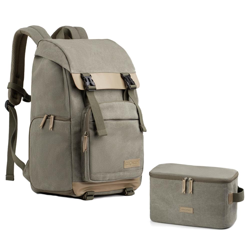 K&F Concept Kameraryggsäck kamoflagegrön Canvas med uttagbar innerskydd/insats
