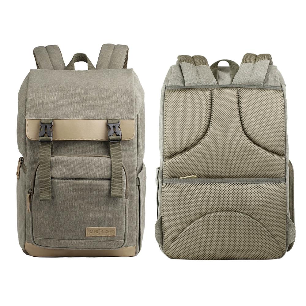 K&F Concept Kameraryggsäck kamoflagegrön Canvas med uttagbar innerskydd/insats