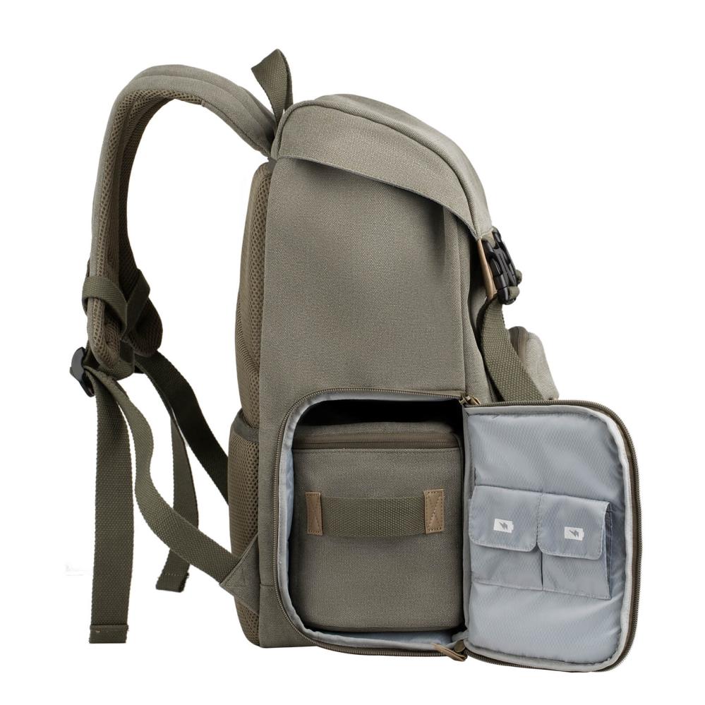 K&F Concept Kameraryggsäck kamoflagegrön Canvas med uttagbar innerskydd/insats