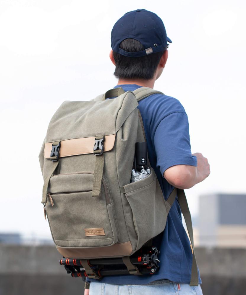 K&F Concept Kameraryggsäck kamoflagegrön Canvas med uttagbar innerskydd/insats