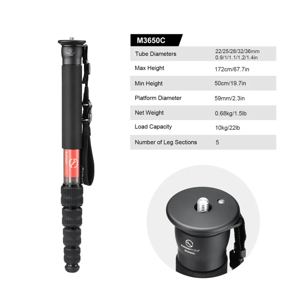 Sunwayfoto M3650C etbensstativ i kulfiber – 172 cm, 10 kg