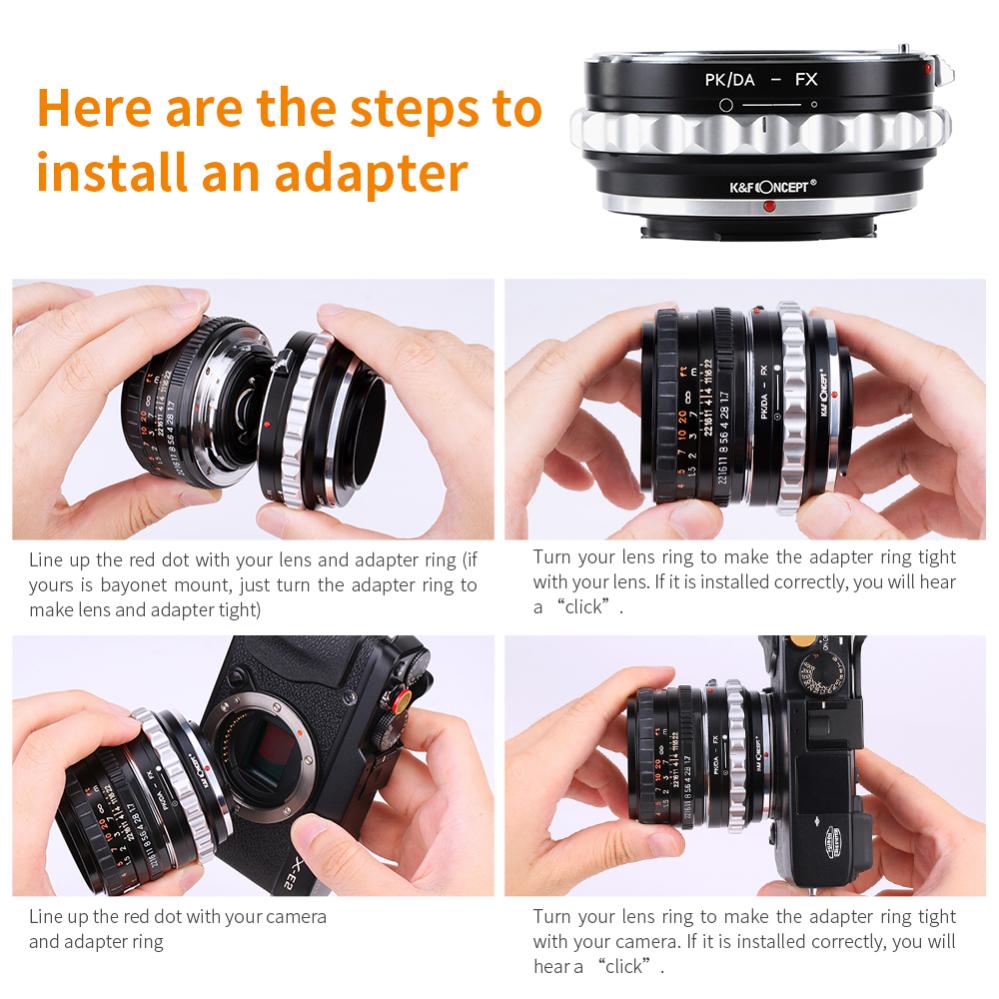 K&F Objektivadapter till Pentax K/M/A/FA/DA objektiv för Fujifilm X kamerahus