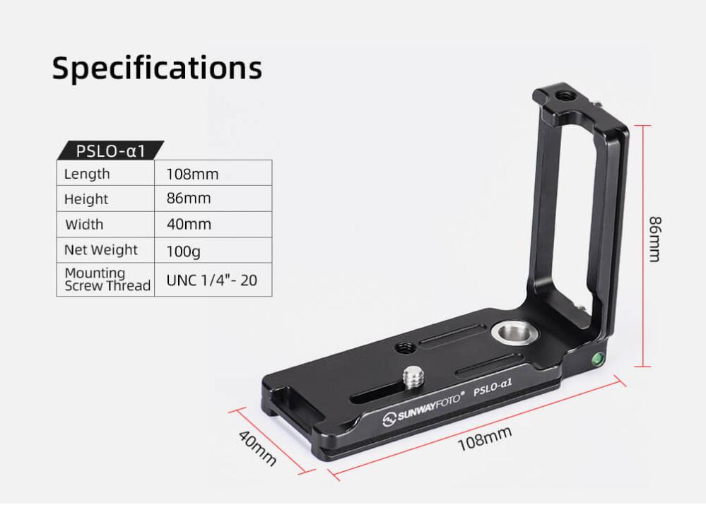 Sunwayfoto L-Bracket för Sony A1 med QD-uttag