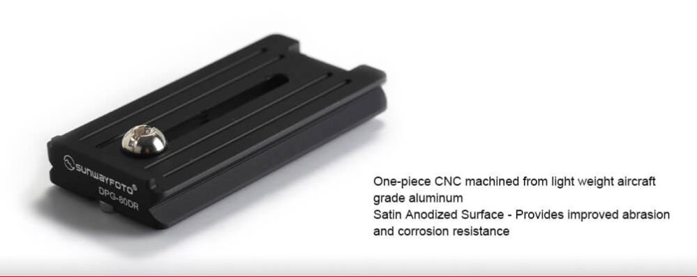 Sunwayfoto DPG-80DR Snabbplatta 80mm Arca Swiss med kantstöd