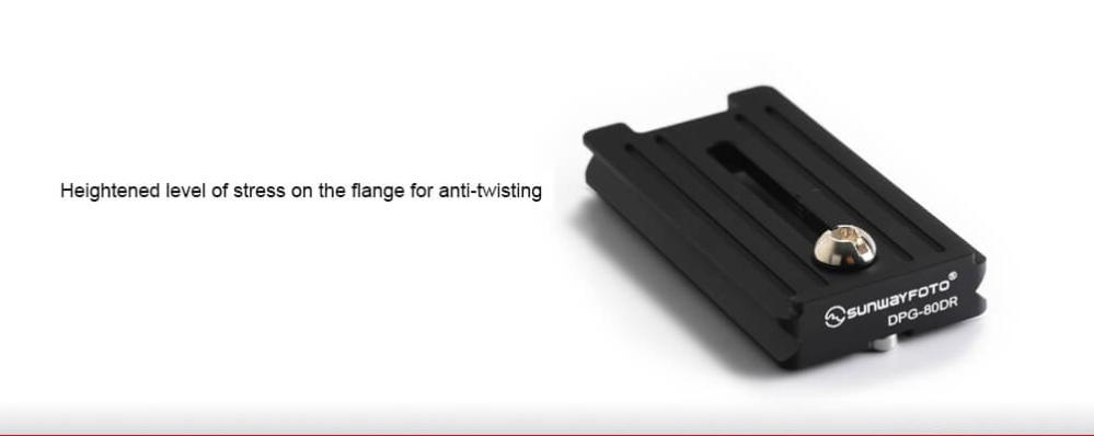 Sunwayfoto DPG-80DR Snabbplatta 80mm Arca Swiss med kantstöd