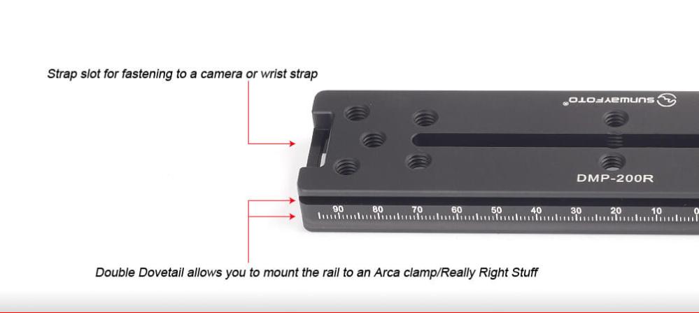 Sunwayfoto 200mm Nodalskena med Arca dovetail-spår