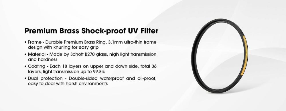 Haida Premium Brass Shock-Proof UV-filter – klarhed og stærk linsebeskyttelse
