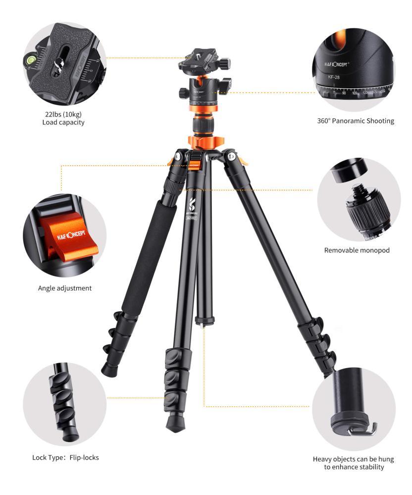 K&F Concept Kamerastativ med Panorama kulled 175cm KF09.089V1