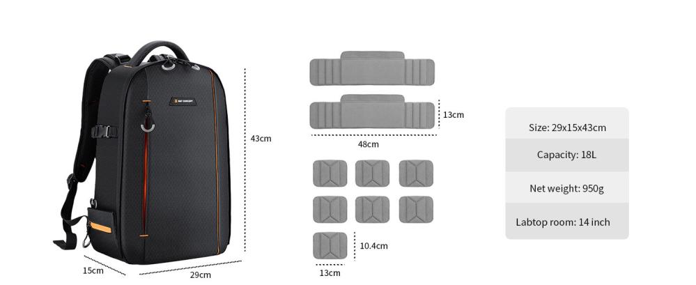 K&F Concept Beta 18L Kameraryggsäck med ett stort förvaringsfack för kameran