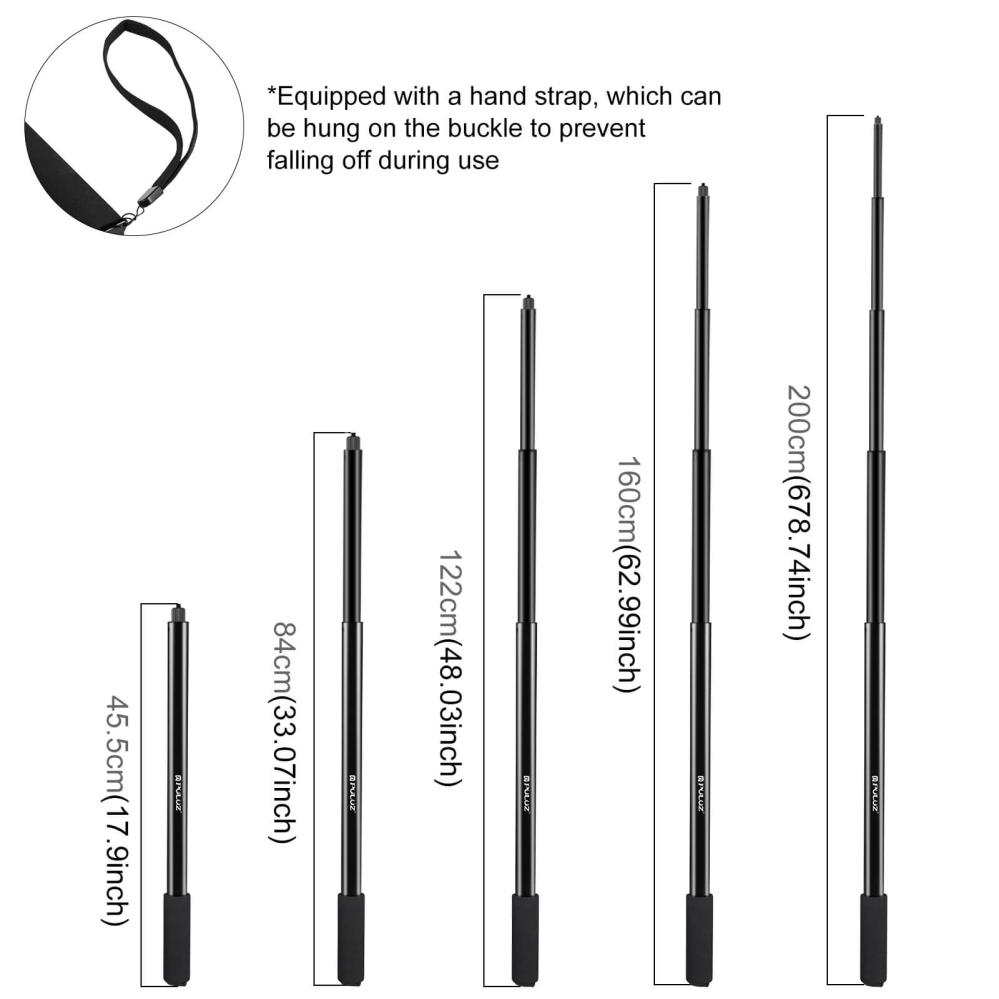 Puluz Selfiepinne 200cm utdragsbar för kamera/mobil/actionkamera av metall