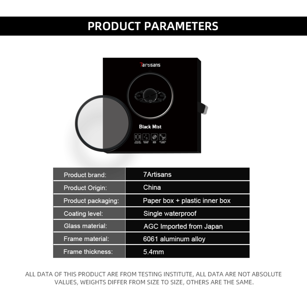 7Artisans Black Mist 1/4 Filter optisk glas AGC