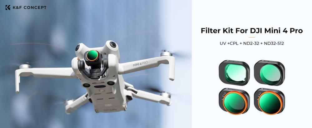 K&F Concept 4-pak filterkit til DJI Mini 4 Pro: UV, CPL, ND2–32, ND32–512
