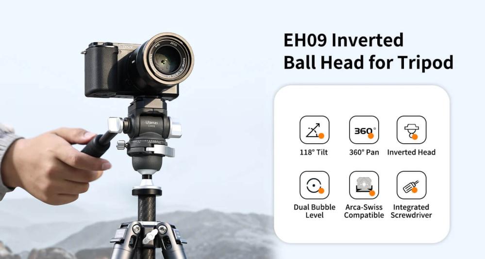 Ulanzi EH-09 Videohuvud inverterad för stativ med spak