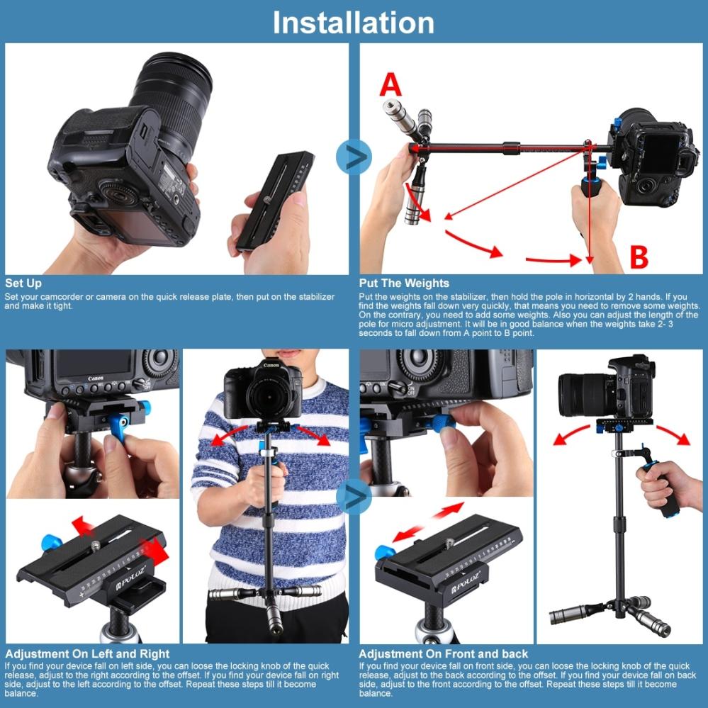 Puluz Handhållen kolfiber stabilisator för systemkameror 27-37cm