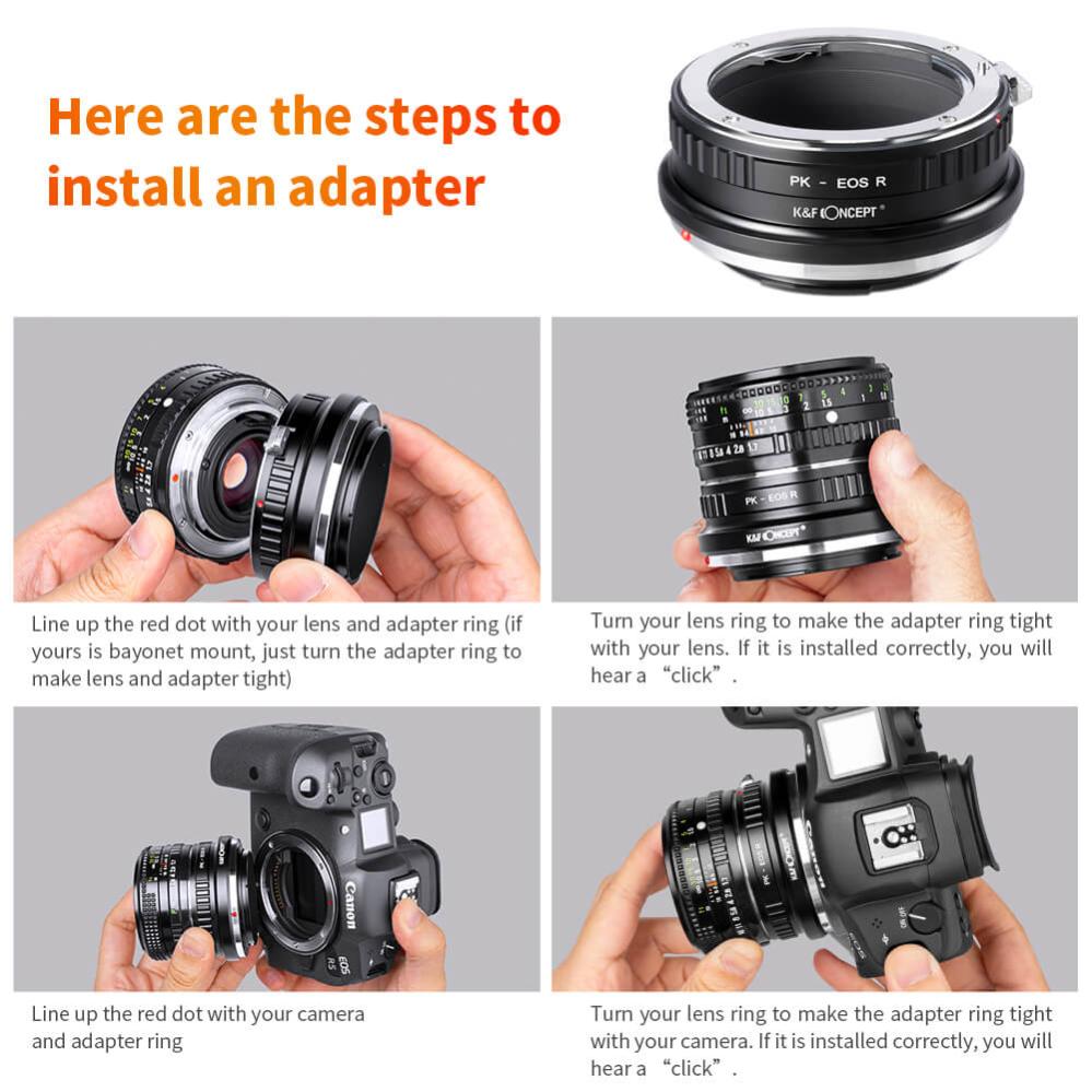 K&F Concept Objektivadapter till Pentax K objektiv för Canon EOS R kamerahus