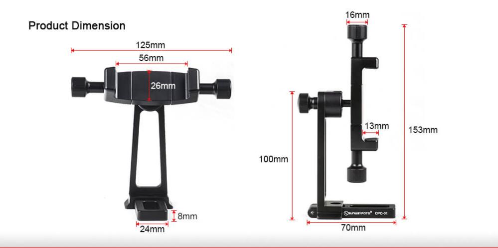 Sunwayfoto Mobilhållare/mobilställ justerbar 360 grader Arca Swiss type