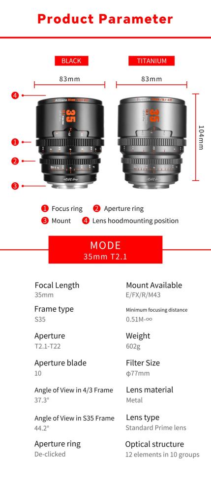 7Artisans 35mm T2,1 S35 Cine til Micro 4/3