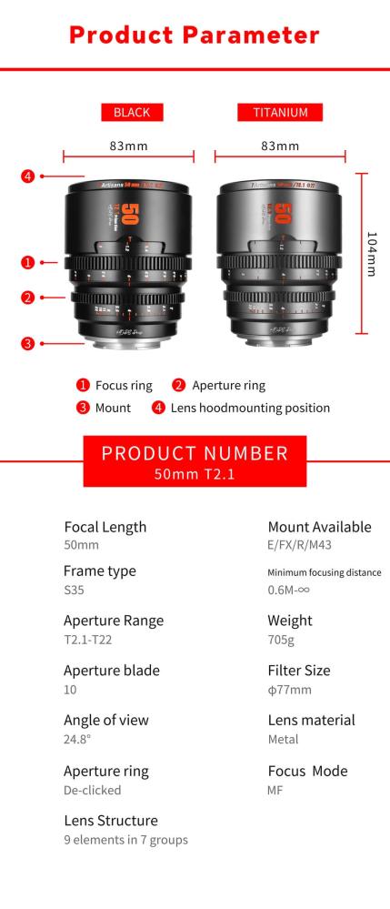 7Artisans 50mm T2,1 S35 Cine til Fujifilm X