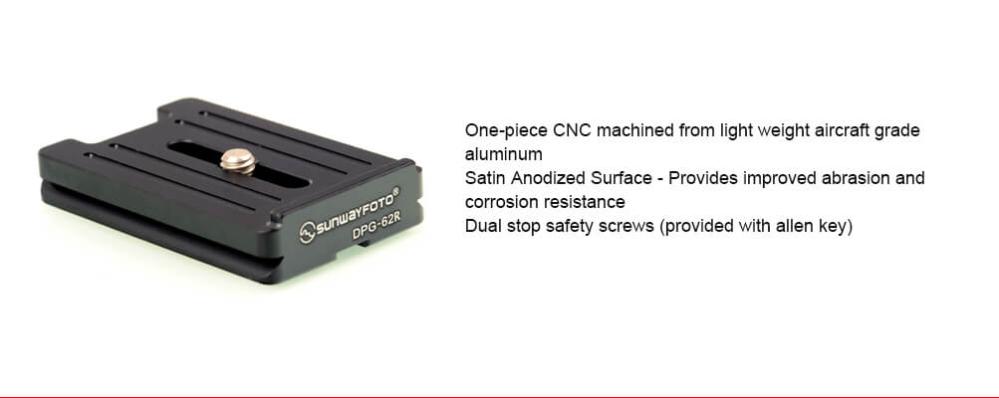 Sunwayfoto DPG-62R hurtigplade 62 mm Arca-Swiss med kantstøtte
