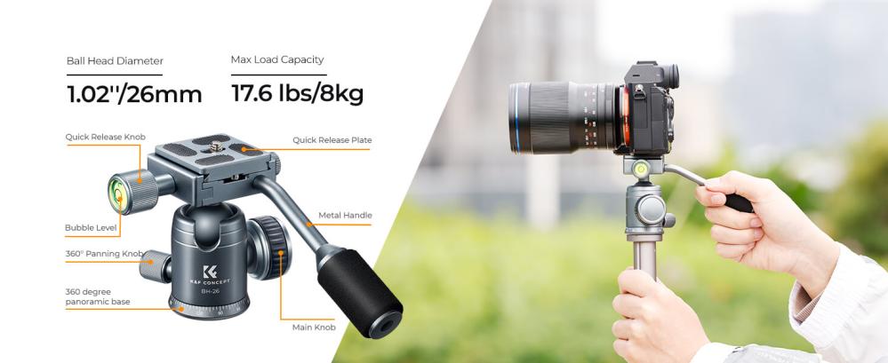 K&F Concept BH-26 Kuglehoved med panorama-indeksering med håndtag