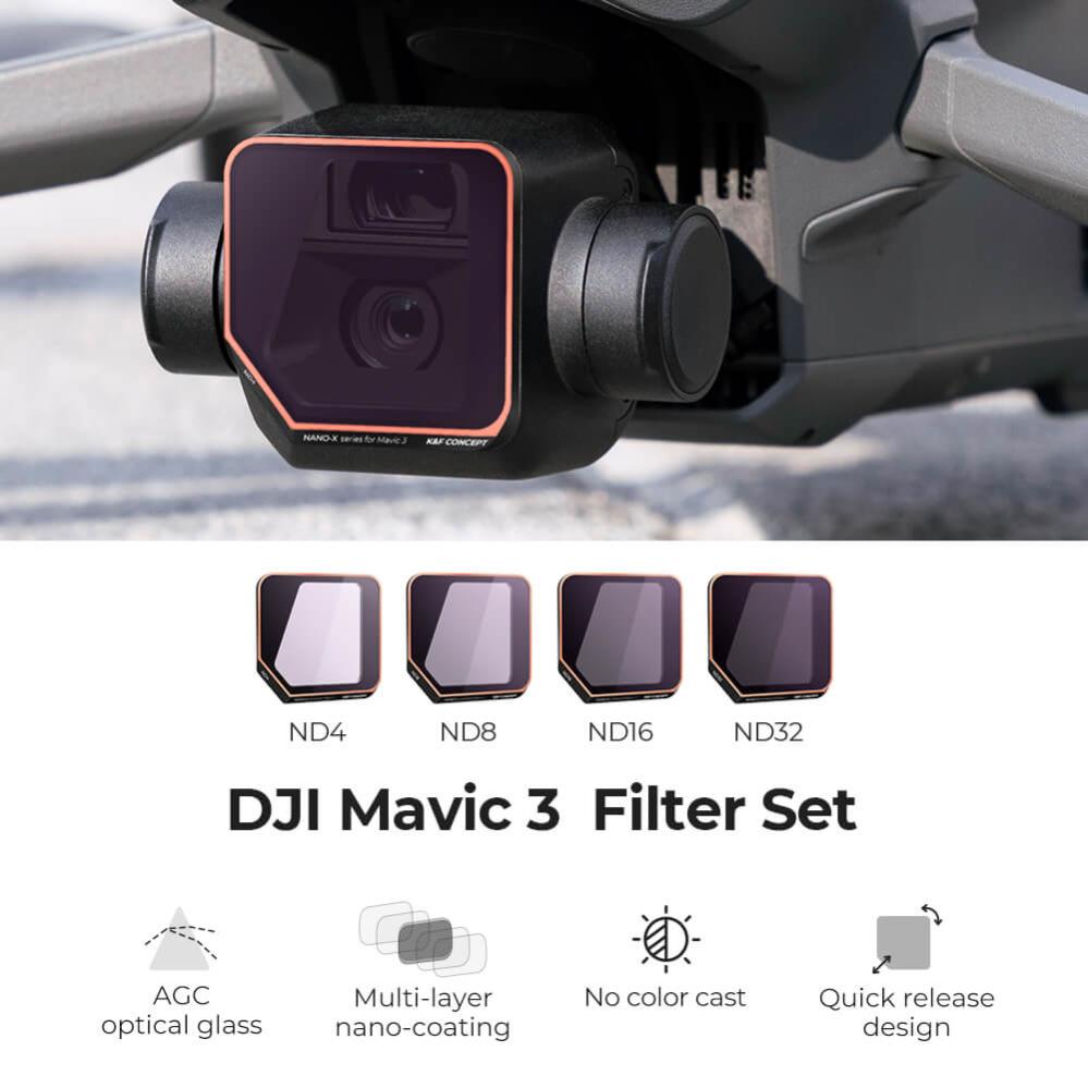 K&F Concept filterpakke 4 stk ND4+ND8+ND16+ND32 til DJI Mavic 3 / Mavic 3 Cine