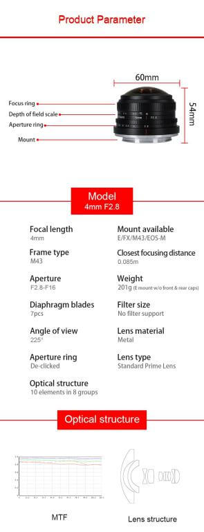 7Artisans 4mm f/2.8 Fisheye-objektiv APS-C för Canon EOS M