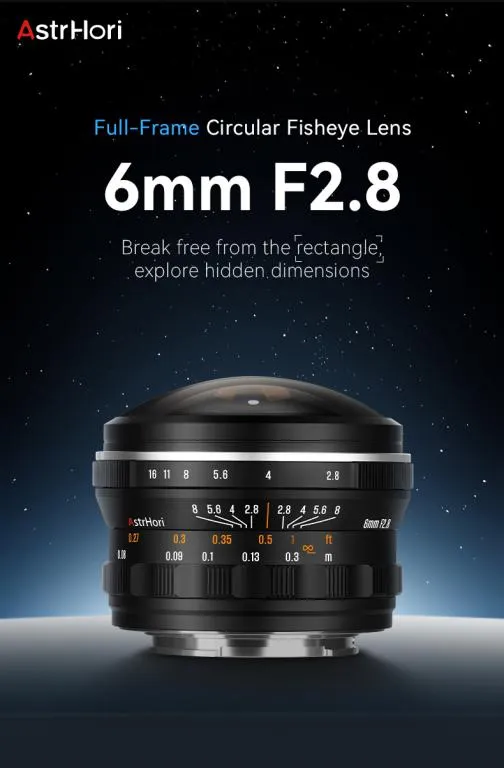 AstrHori 6mm f/2,8 Fisheye til Canon RF (fullformat, cirkulært billede)