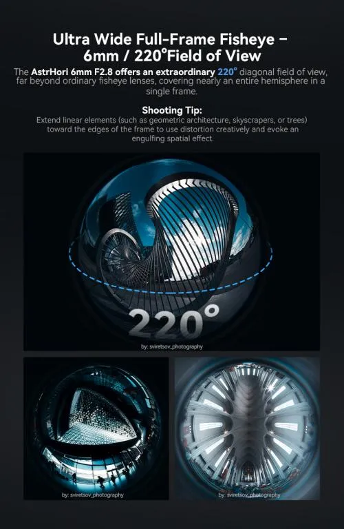 AstrHori 6mm f/2,8 Fisheye til Canon RF (fullformat, cirkulært billede)