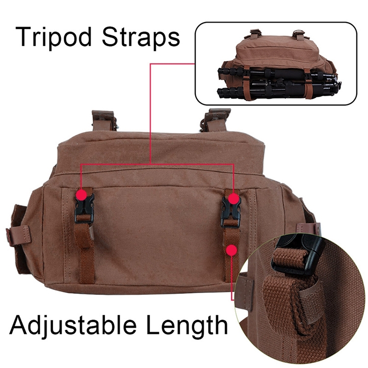 Caden Axelväska för kameran i canvas kaffe 38x18x23cm