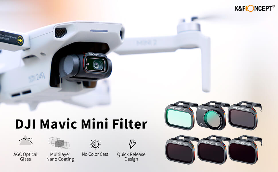 K&F Concept 6-i-1 filterkit til DJI Mavic Mini 1/2 – ND8–ND64, CPL & UV