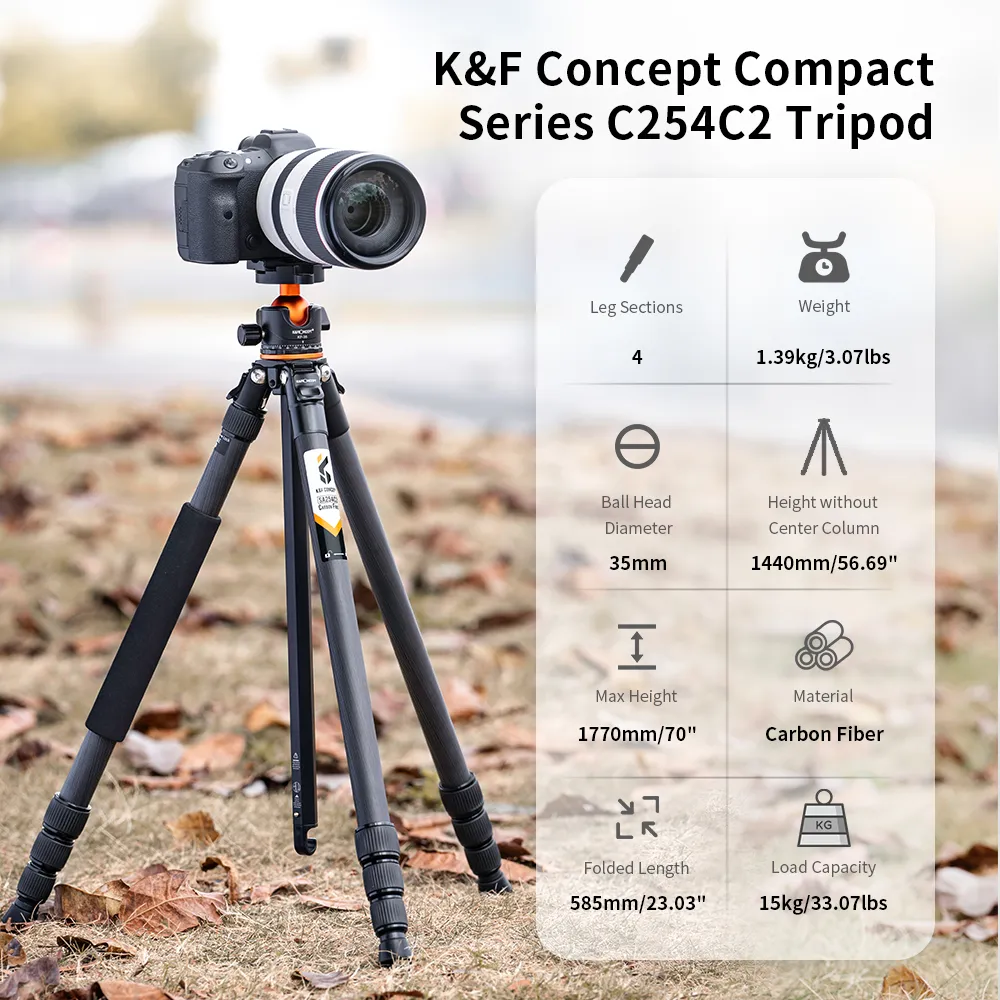 K&F Concept Kamerastativ av kolfiber 177cm 15 kg