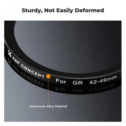 K&F Concept step-up-ring 42–49 mm med objektivdæksel til Ricoh GR-serien