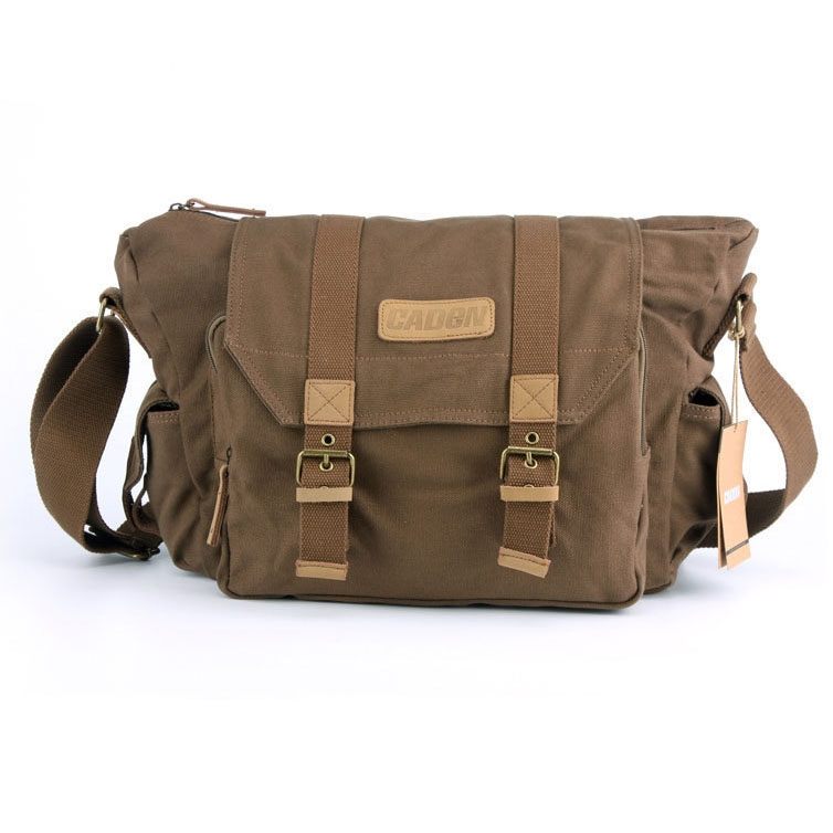 Caden Axelväska för kameran i canvas kaffe 38x18x23cm